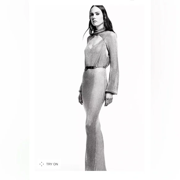 ZARA METALLIC THREAD MESH DRESS LIMITED EDITION - Picture 4 of 12
